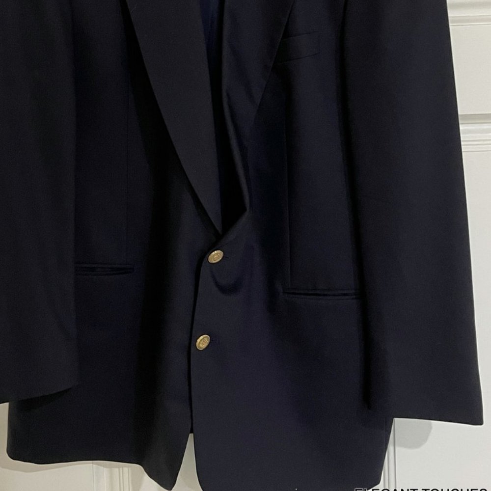 Ferrini Navy Wool Blazer Mens 46L Vintage Sports Coat Blue Single Breast - Picture 2 of 10